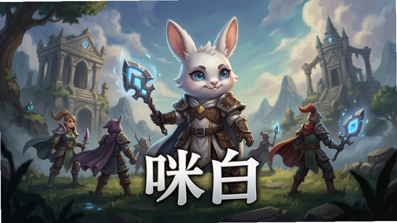 “咪白” 游戏主视觉图,奇幻角色扮演场景,史诗感画面