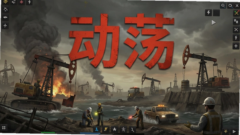 动荡游戏石油开采模拟经营画面,文字“动荡”
