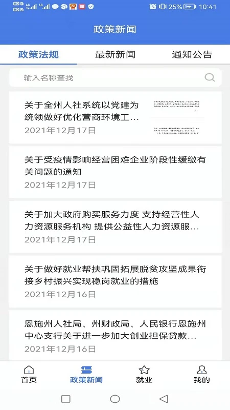 恩施人社功能界面