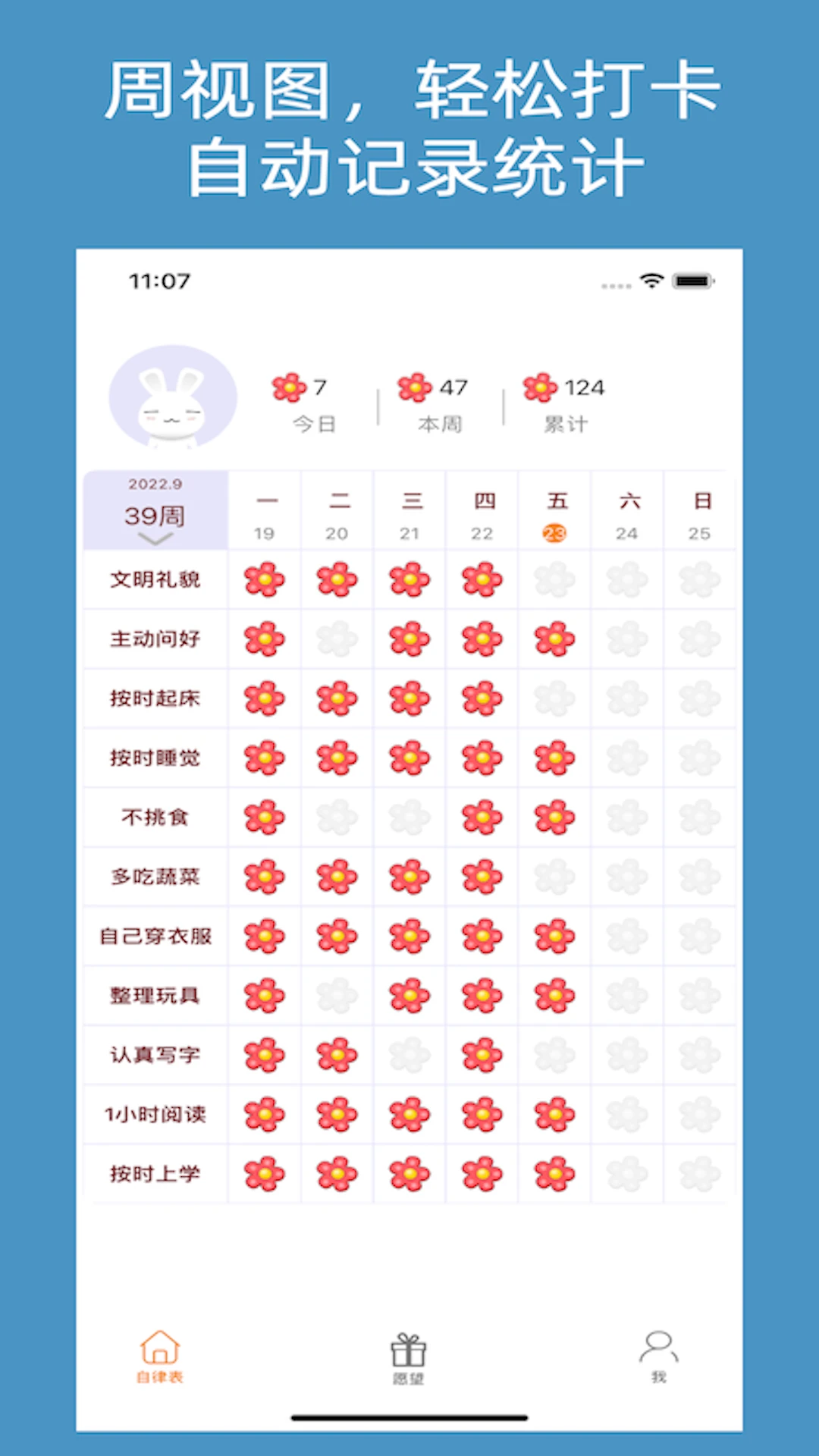 儿童习惯养成打卡界面