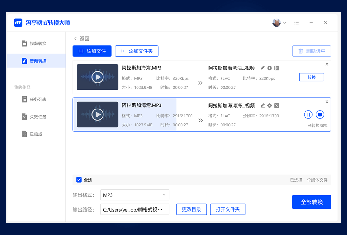 转换设置界面