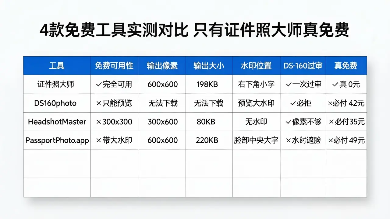 证件照大师免费功能和会员收费对比说明图