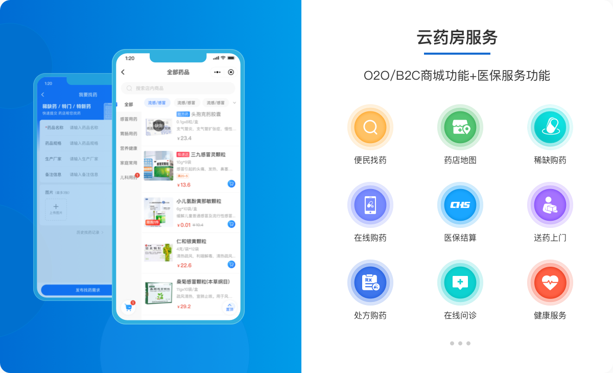 淮仁堂云药房平台首页和药品分类页面