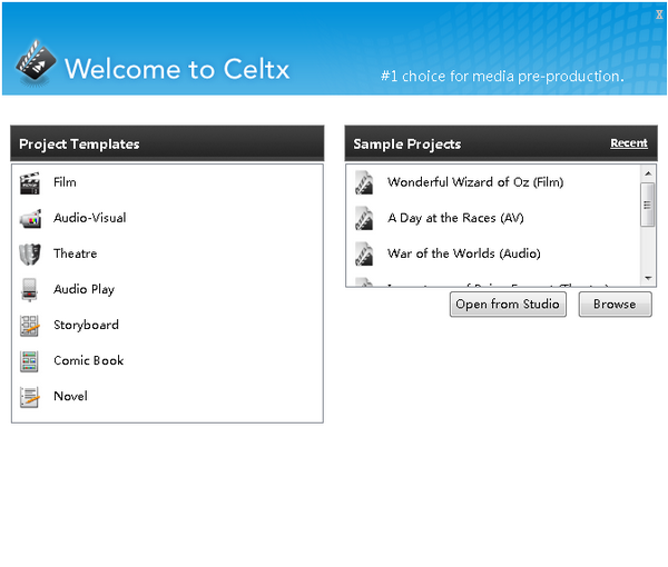 Celtx�籾���������½���Ŀģ��ѡ��